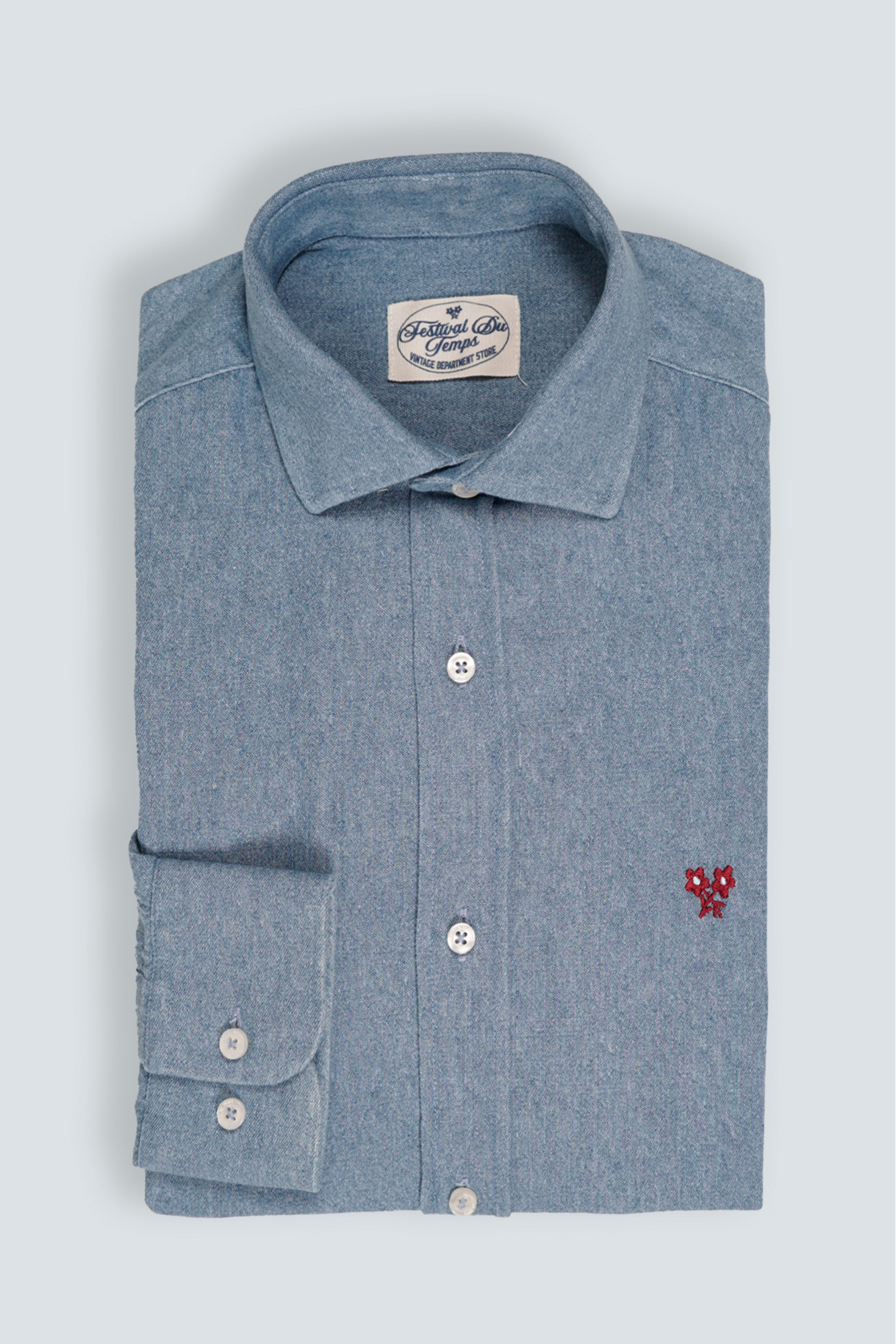 CAMISA DENIM CUELLO HÍBRIDO