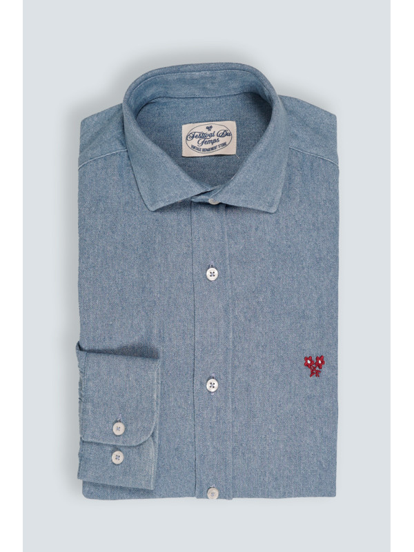 CAMISA DENIM CUELLO HÍBRIDO