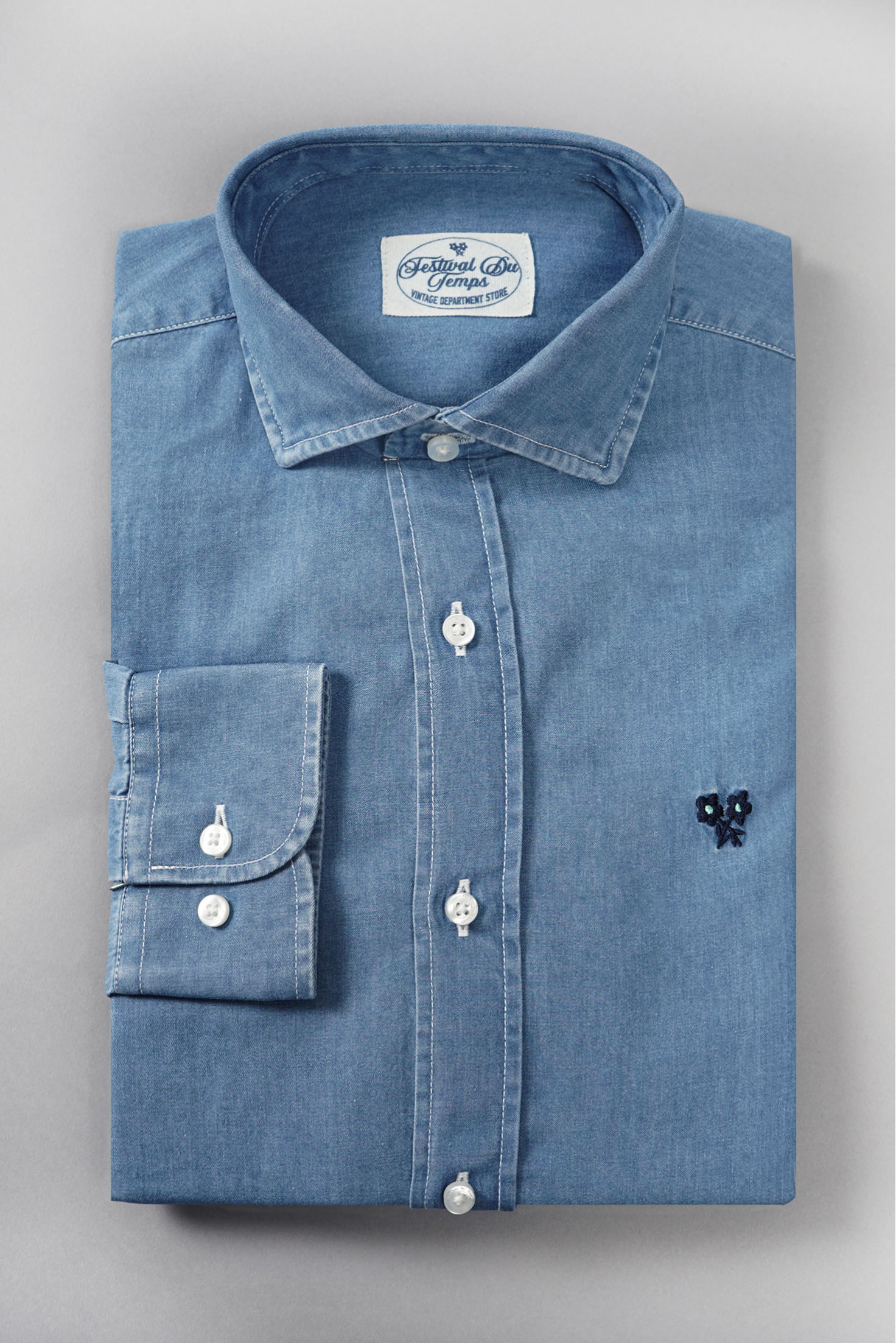 CAMISA DENIM AZUL CUELLO HÍBRIDO