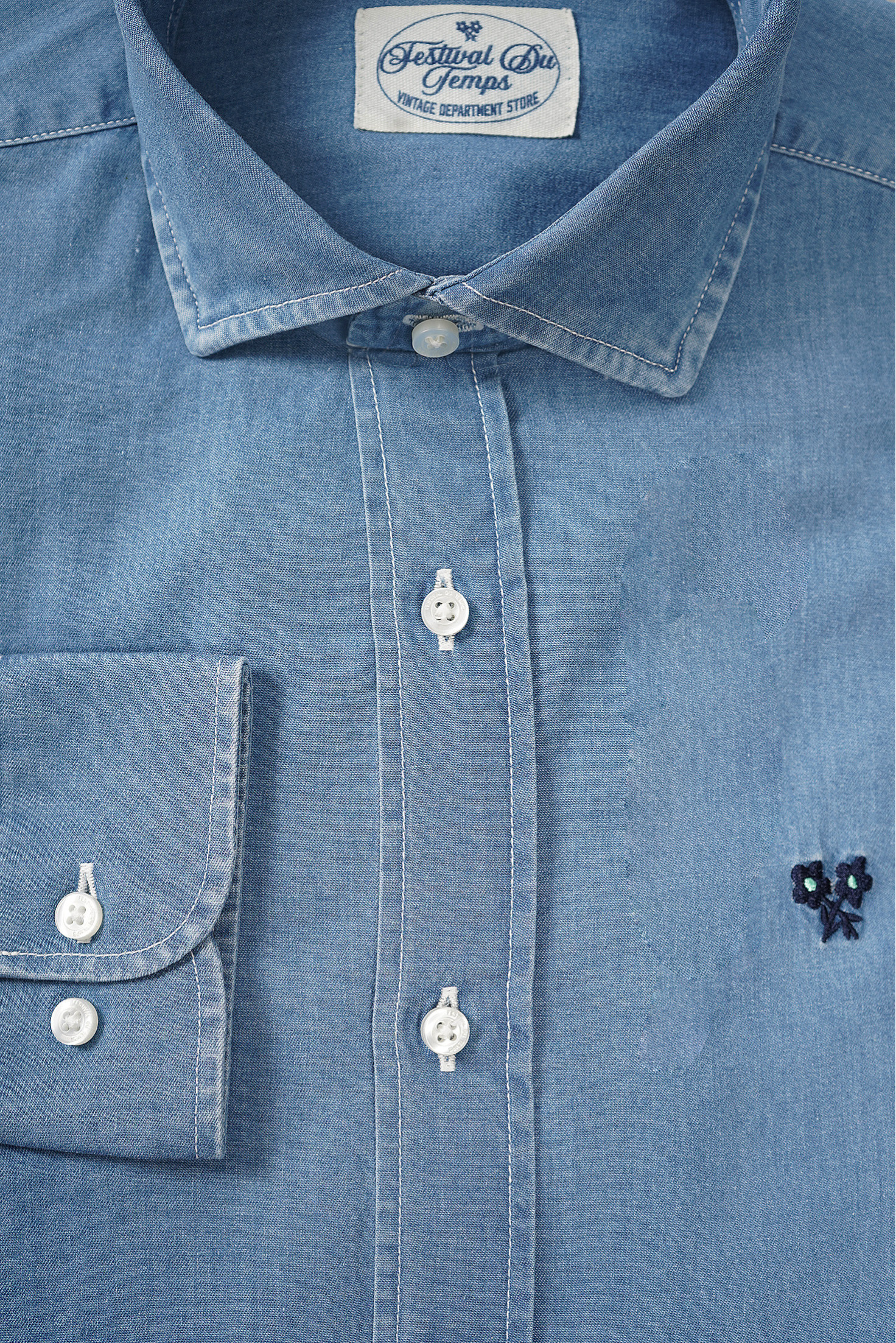 CAMISA DENIM AZUL CUELLO HÍBRIDO