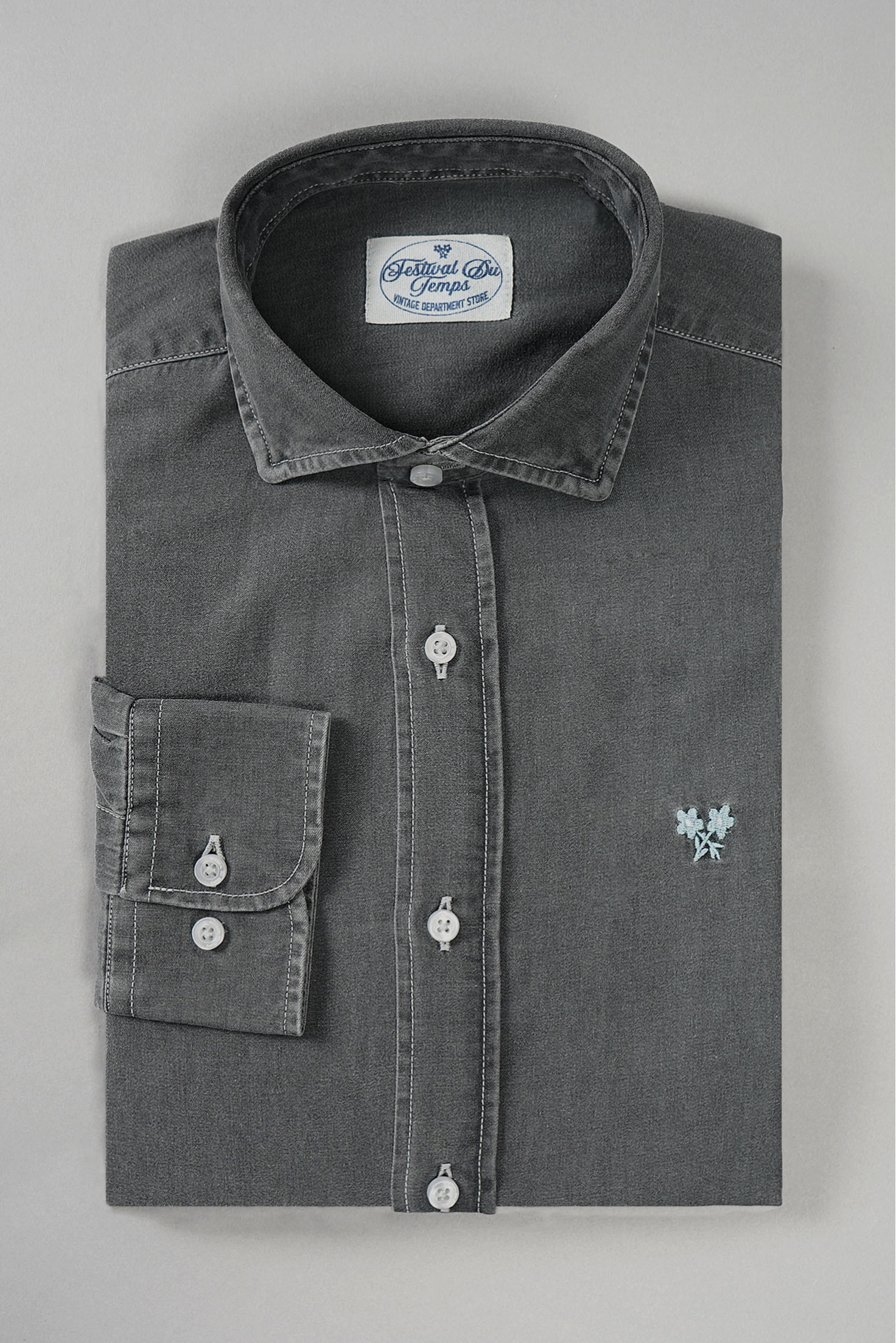 CAMISA DENIM CUELLO HIBRIDO ACERO