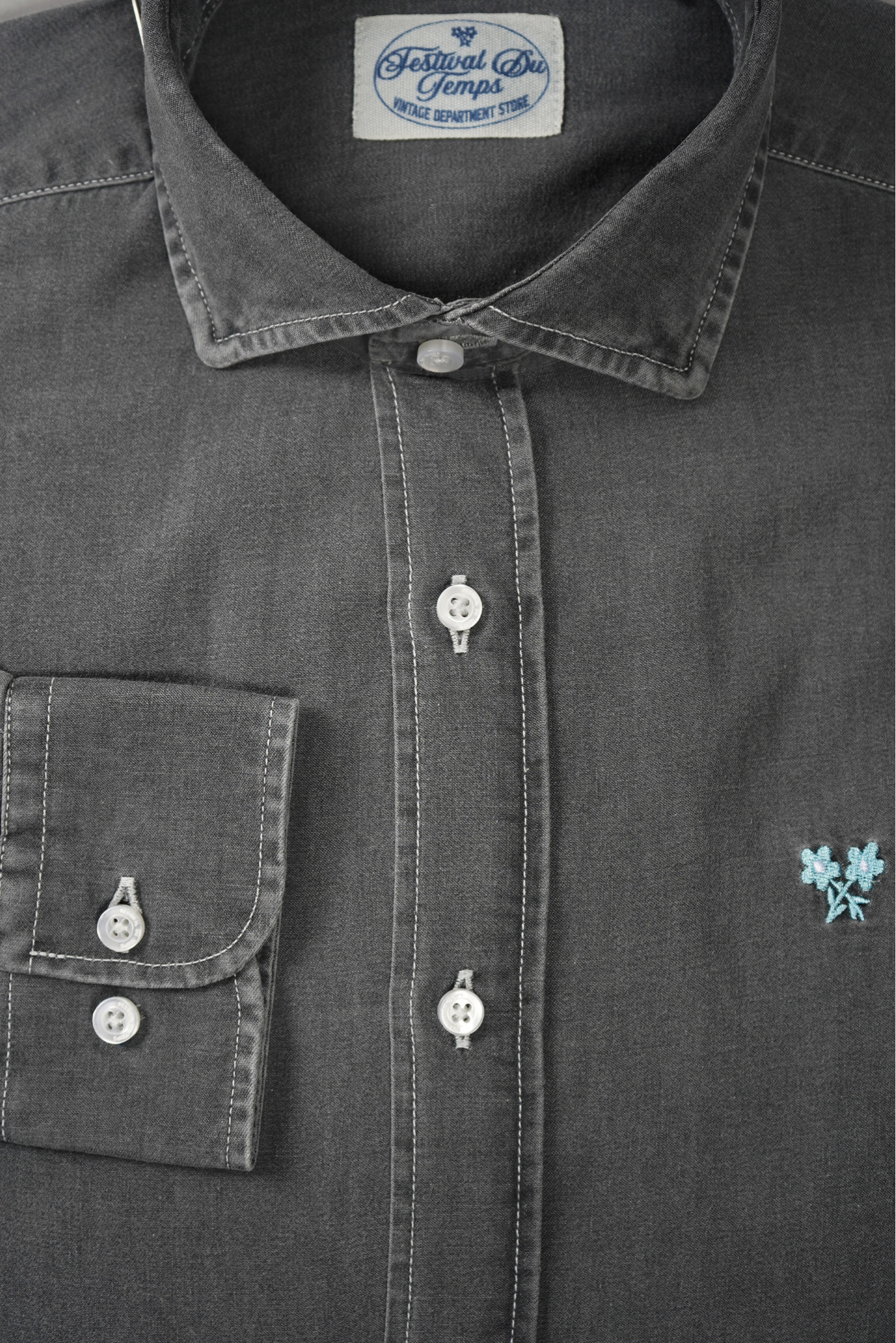 CAMISA DENIM CUELLO HIBRIDO ACERO