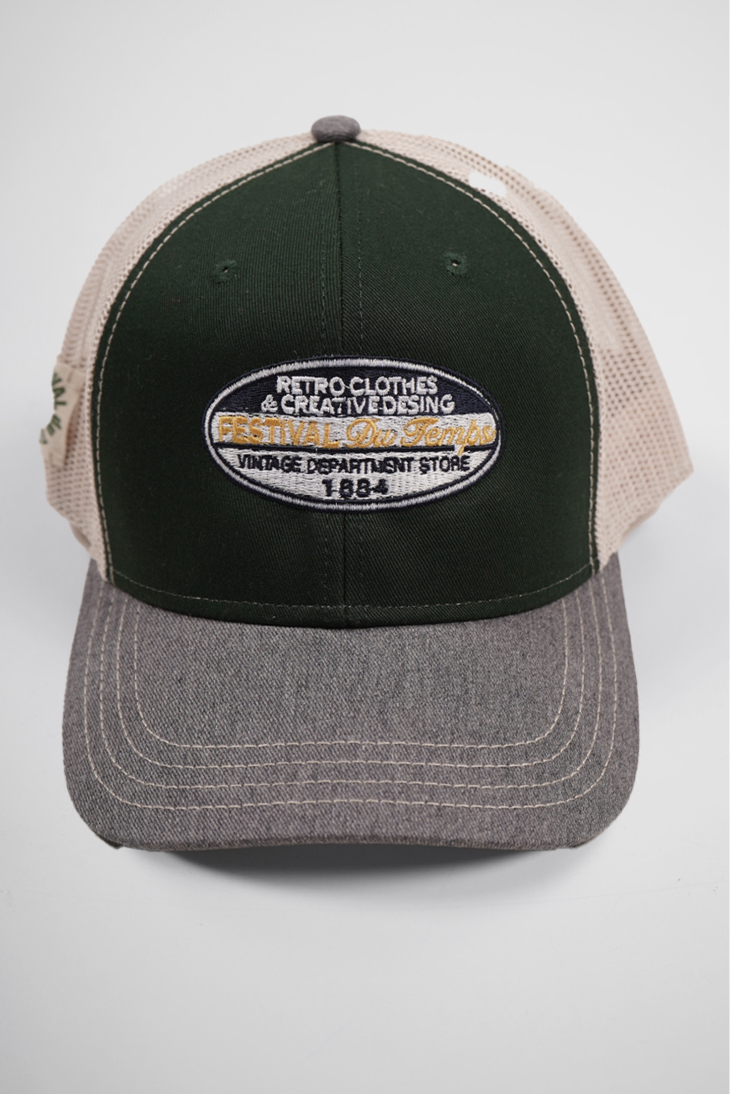 GORRA TRUCKER VERDE PARCHE RETRO AZUL