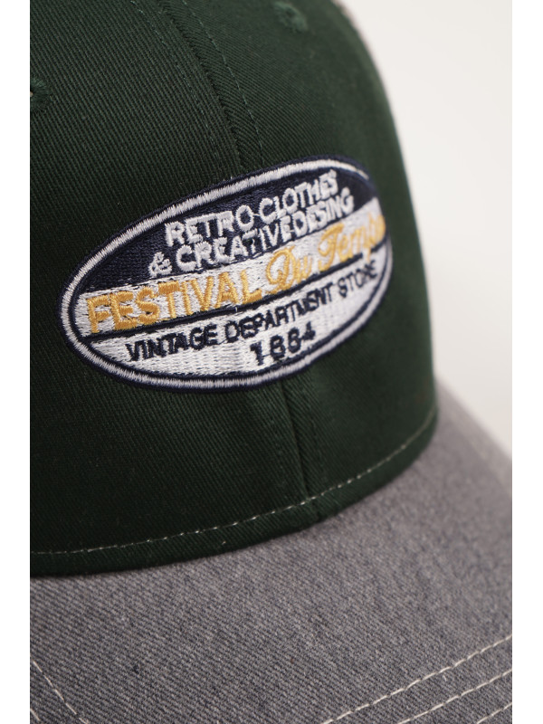 GORRA TRUCKER VERDE PARCHE RETRO AZUL