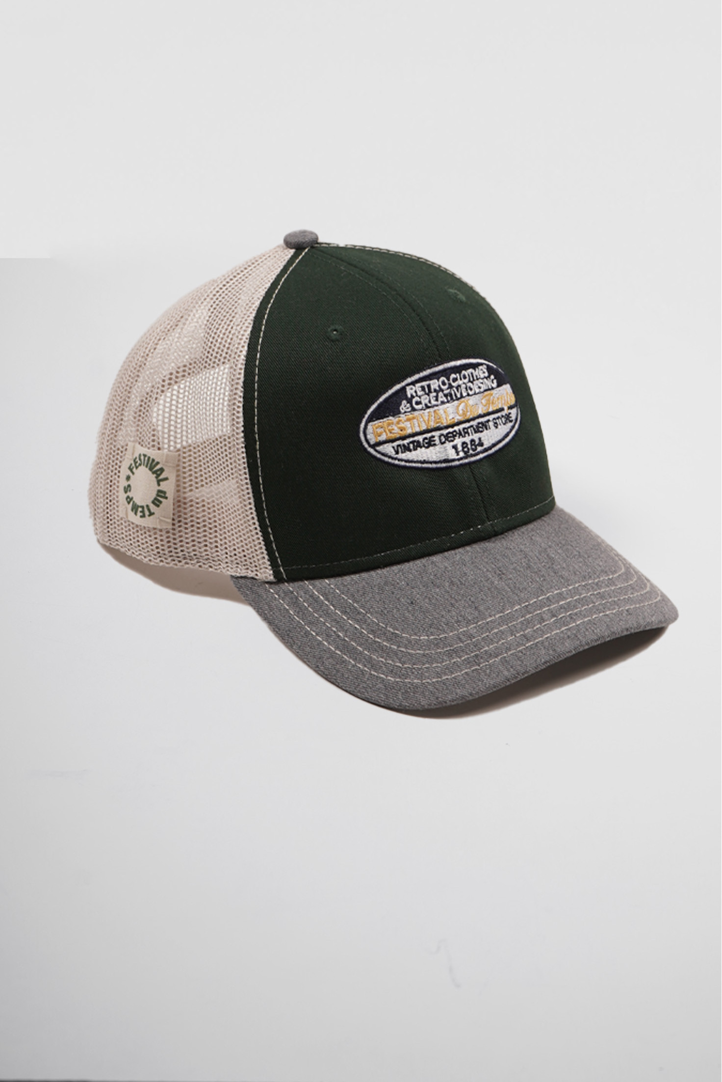 GORRA TRUCKER VERDE PARCHE RETRO AZUL