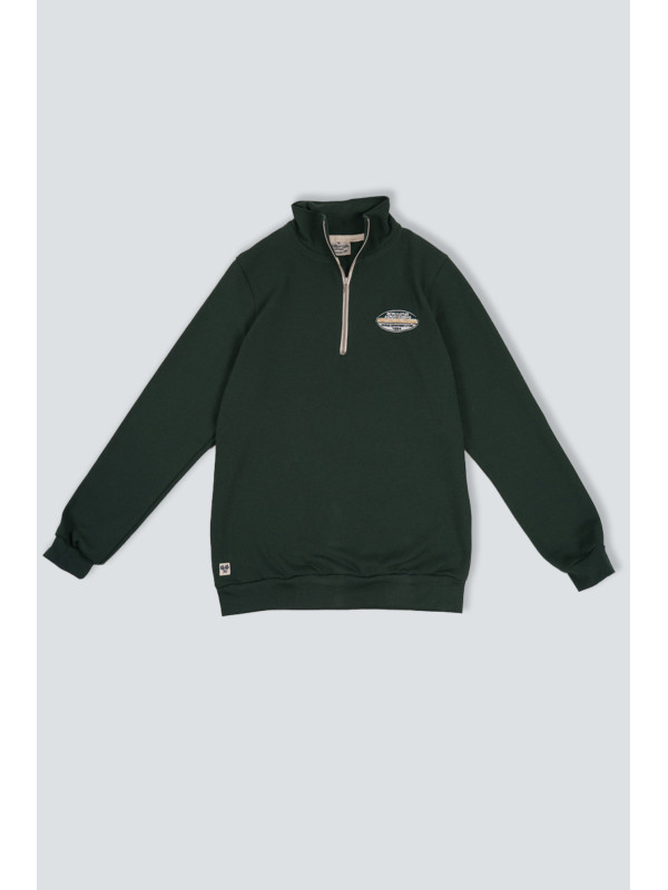 SUDADERA MEDIA CREMALLERA VERDE PARCHE RETRO