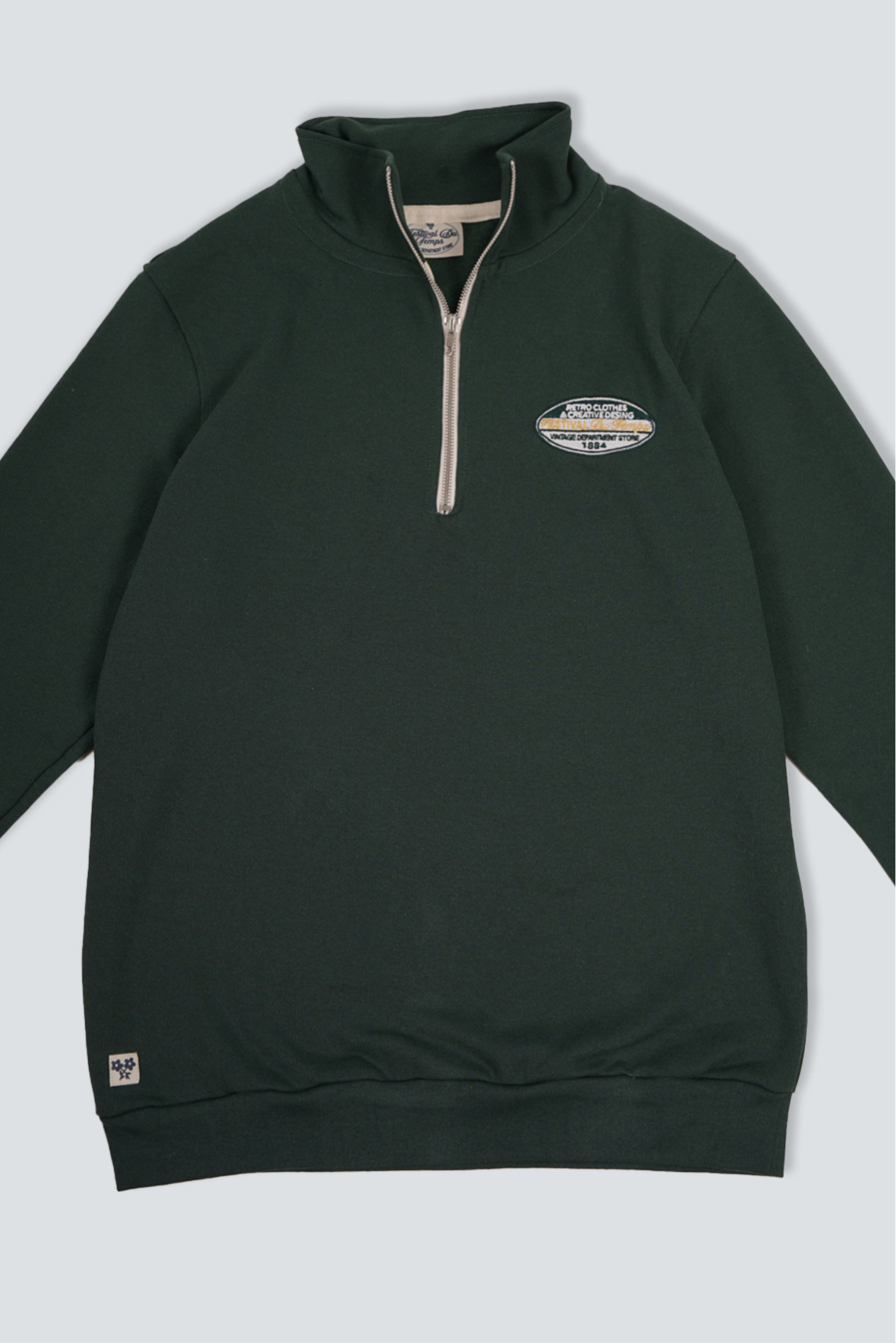 SUDADERA MEDIA CREMALLERA VERDE PARCHE RETRO