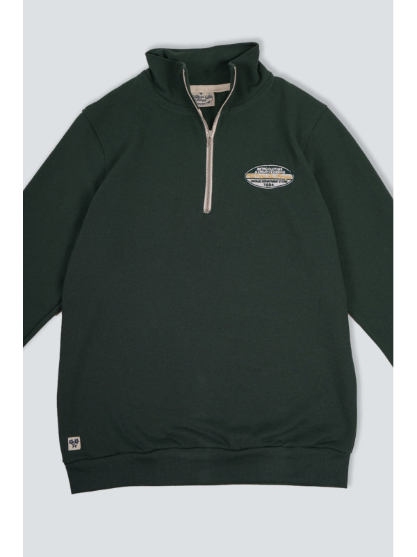 SUDADERA MEDIA CREMALLERA VERDE PARCHE RETRO