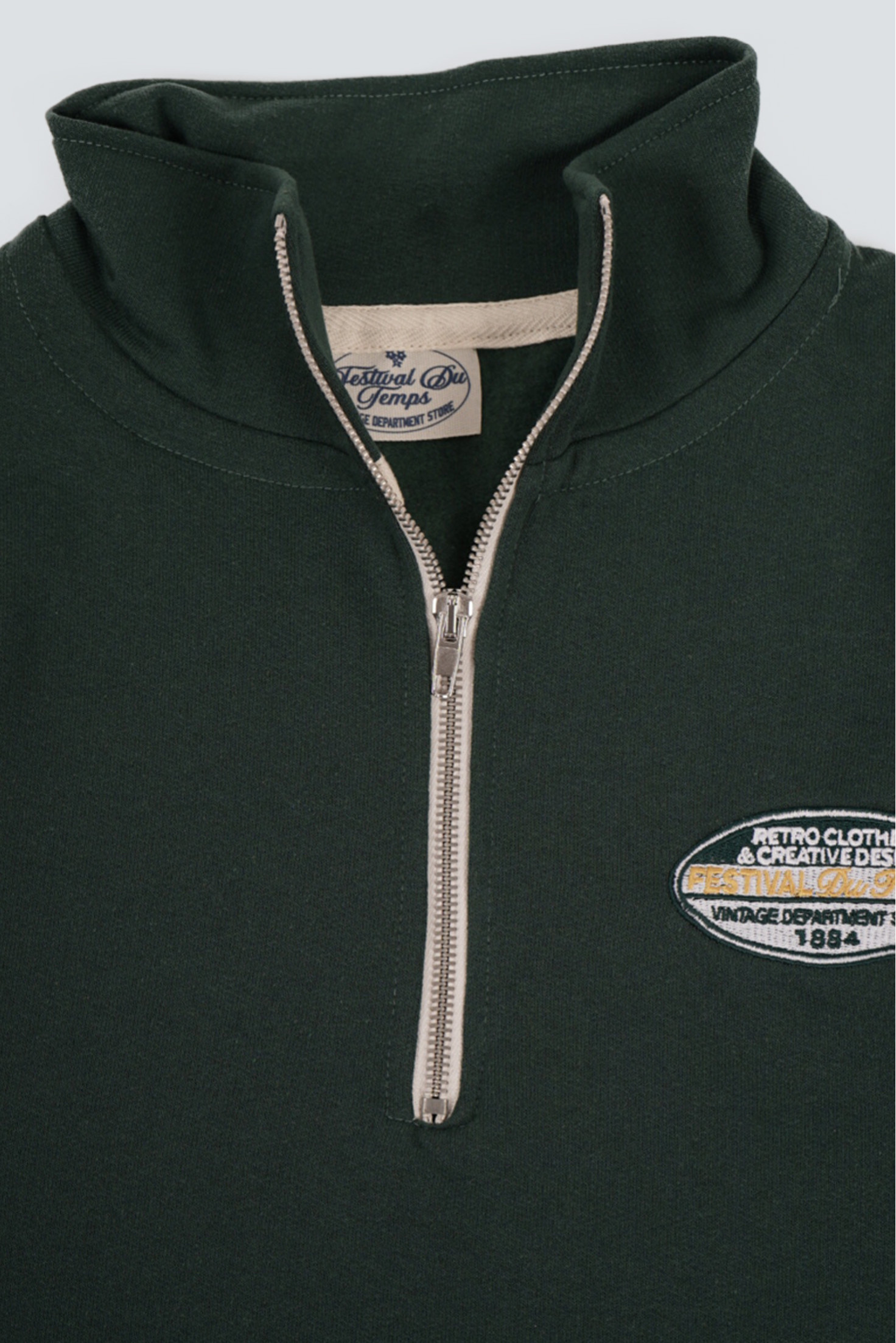 SUDADERA MEDIA CREMALLERA VERDE PARCHE RETRO