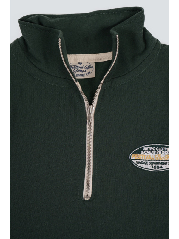 SUDADERA MEDIA CREMALLERA VERDE PARCHE RETRO